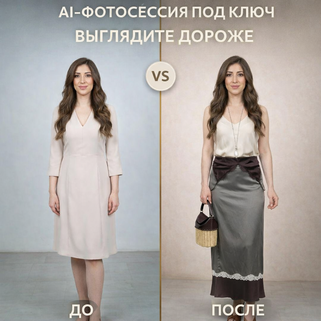 Изменение фона, создание нейромодели, переодевание без изменений внешности, стилизация модели