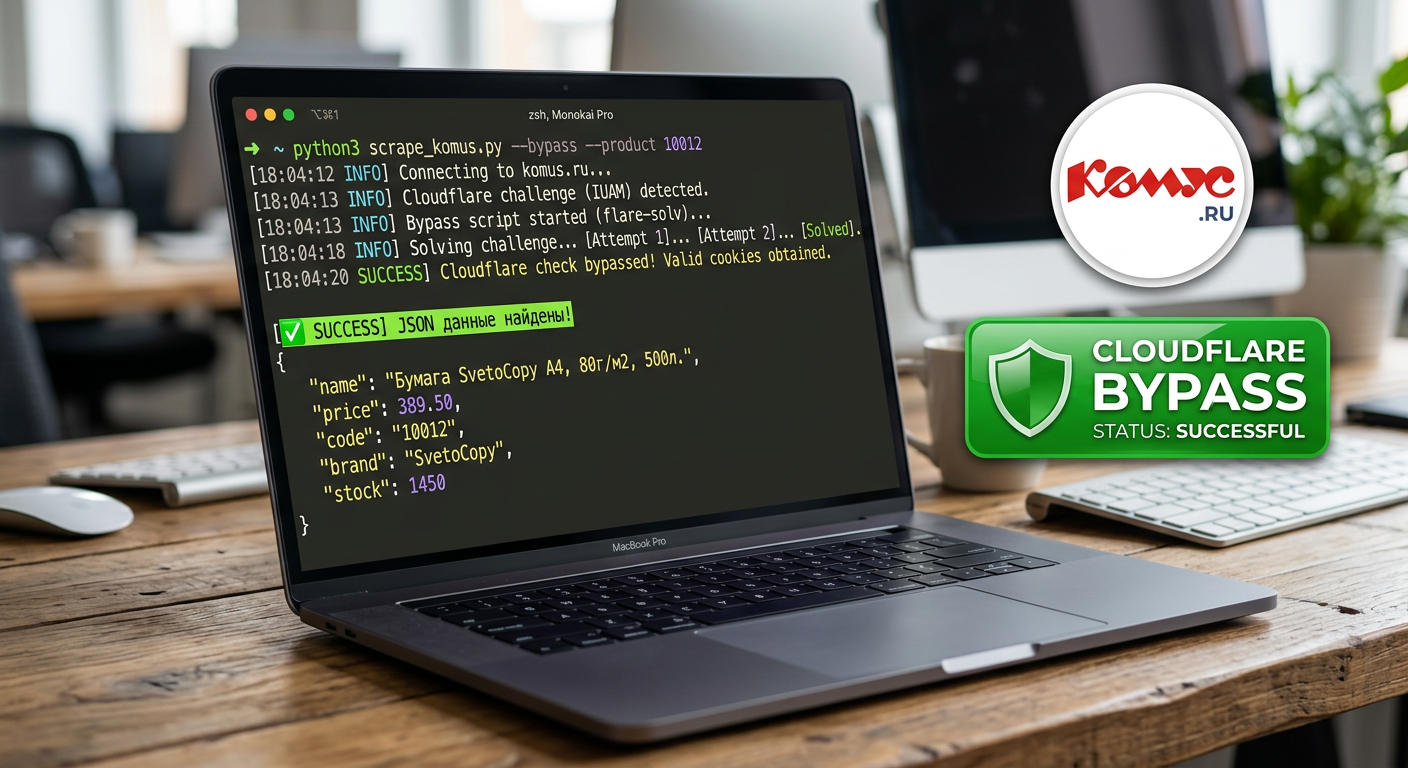 Komus.ru Parser: Selenium-парсер с обходом Cloudflare для сбора данных о товарах