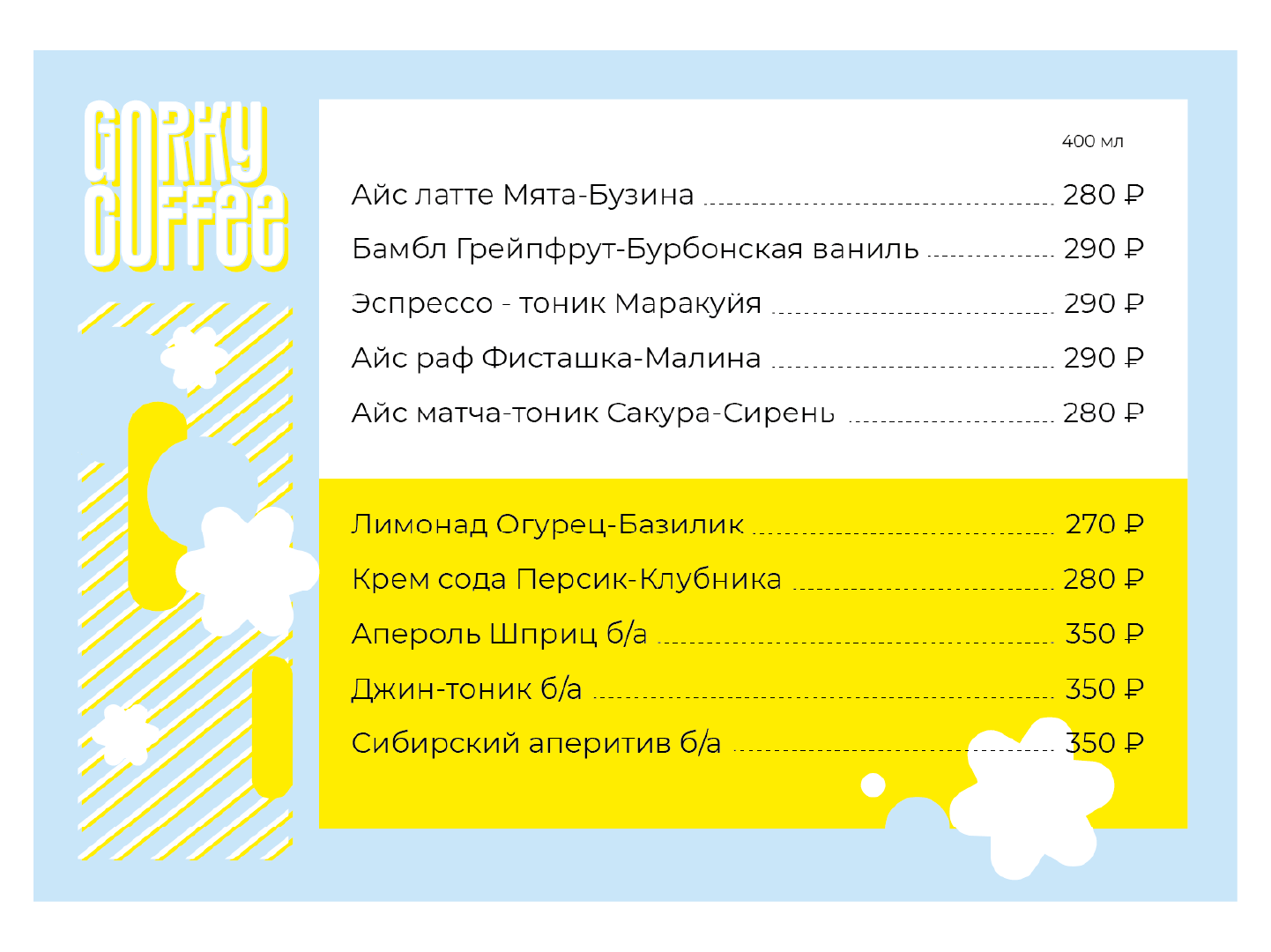 дизайн летнего меню для экрана в кафе