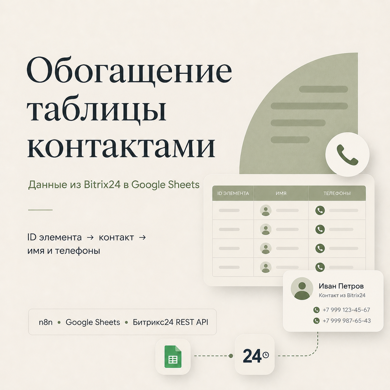 Выгрузка контактов и телефонов из Битрикс24 в Google Sheets