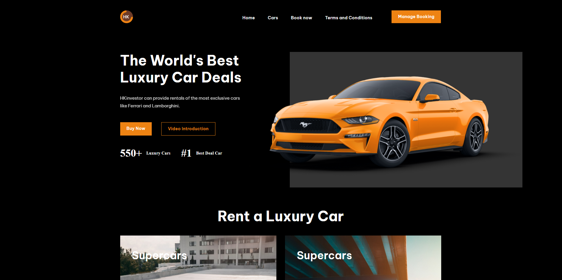 Landing Page для сервиса аренды автомобилей бизнес-класса (Luxury Car Rental)