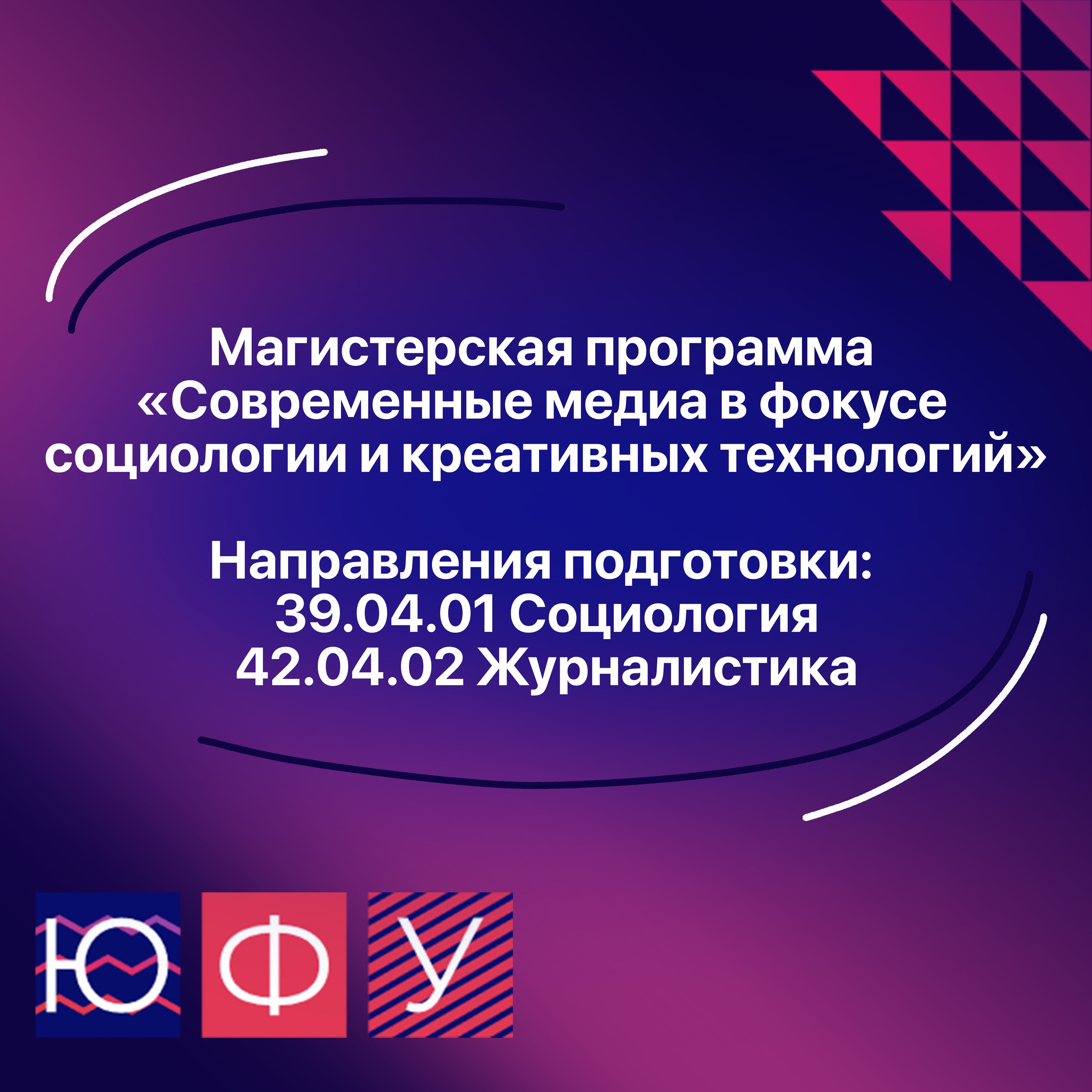 Реклама программы магистратуры для Южного федерального университета в формате удобных карточек для публикации в социальных сетях подразделений вуза.