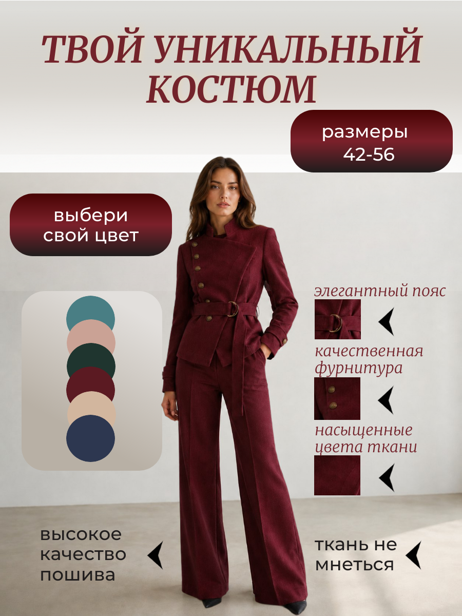 Инфографика. Карточка товара для маркетплейса. Женский костюм.