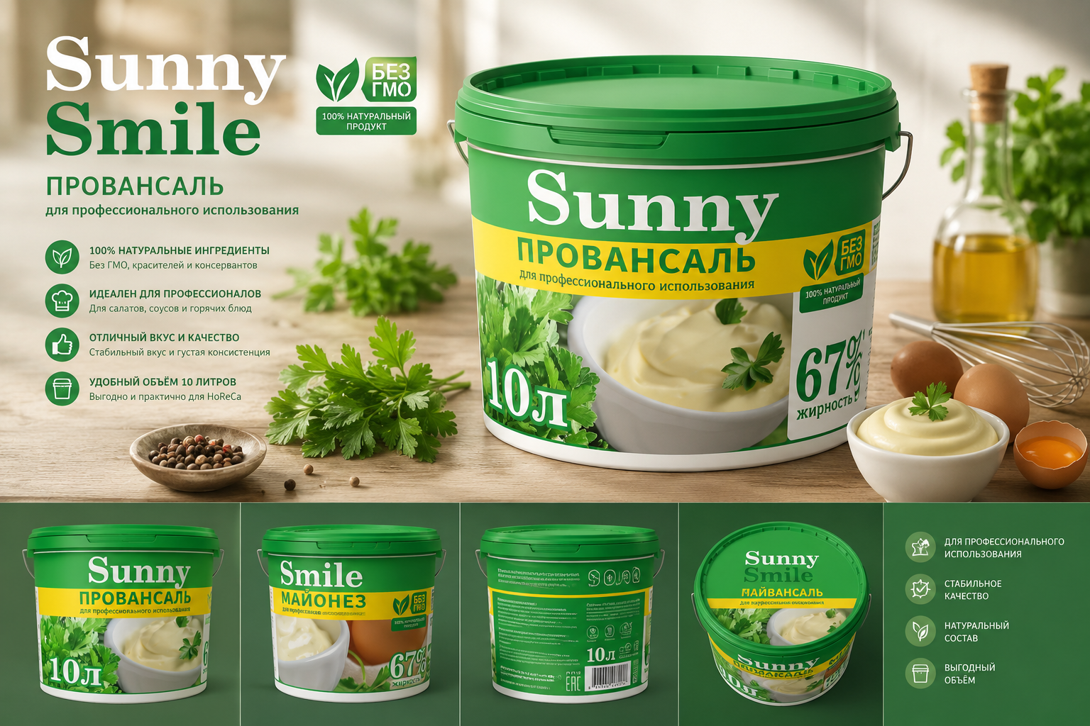 Разработка этикетки под ведро с майонезом Sunny Smile