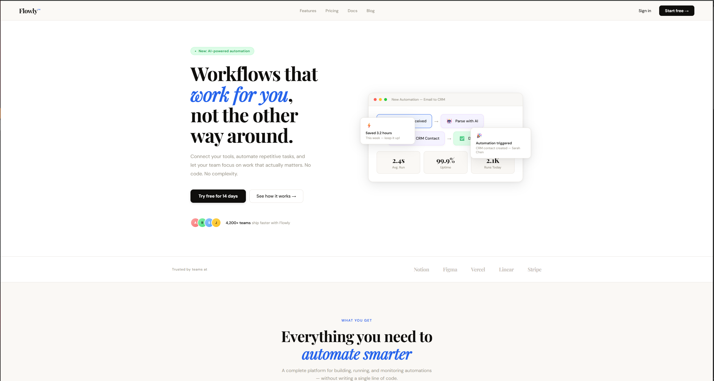 Лендинг для SaaS-платформы Flowly — автоматизация рабочих процессов