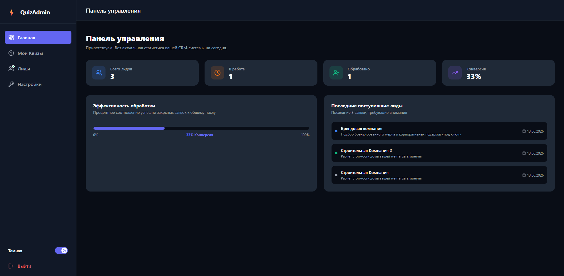 Готовый Квиз-Конструктор + CRM-система на React и нативном Node.js
