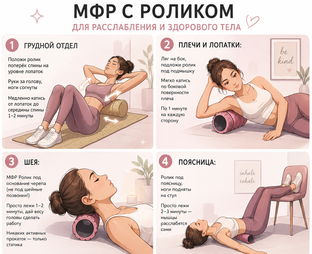 Инфографика-коллаж для домашней миофасциальной релаксации