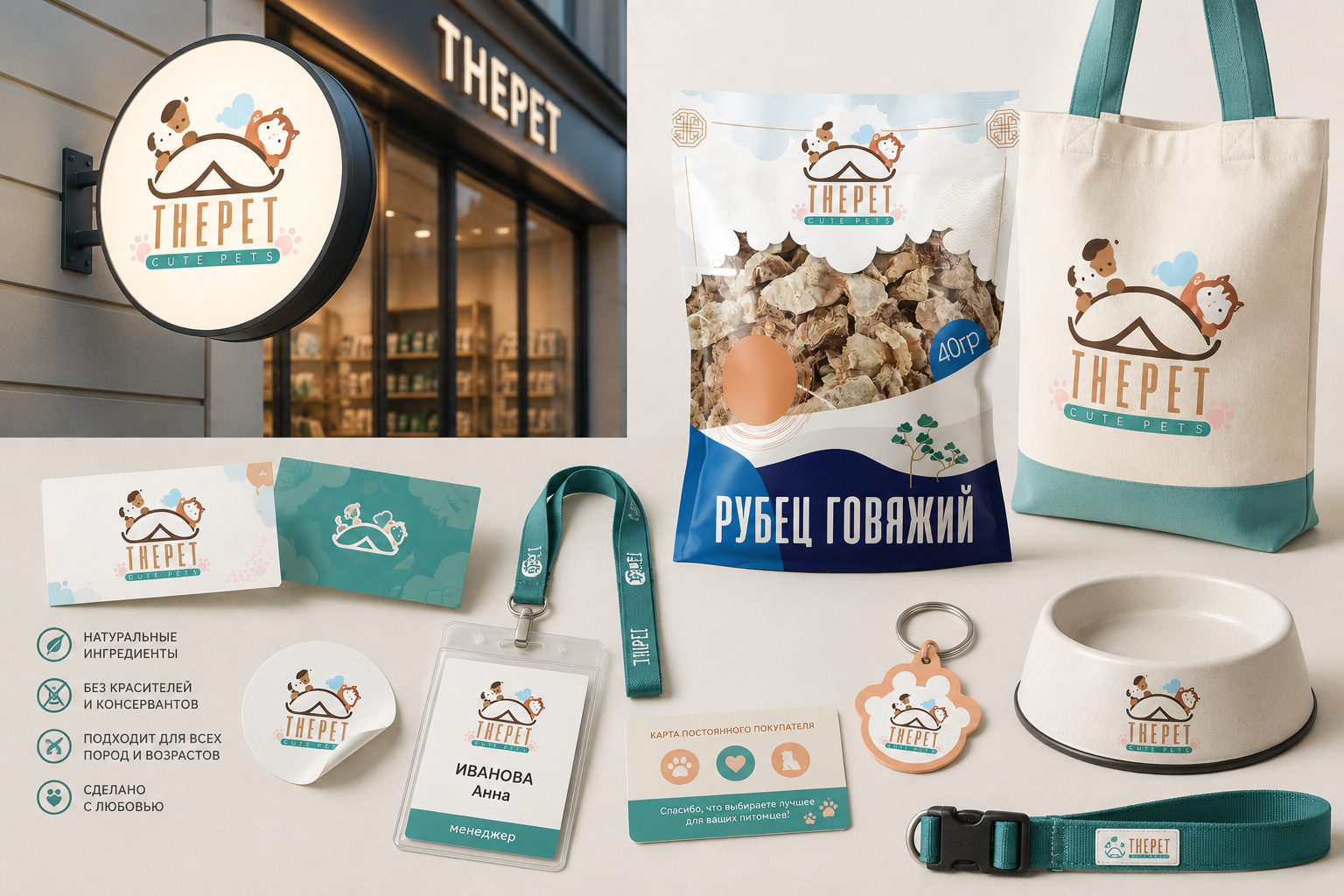 Логотип ThePet разработан для бренда товаров и лакомств для домашних животных,