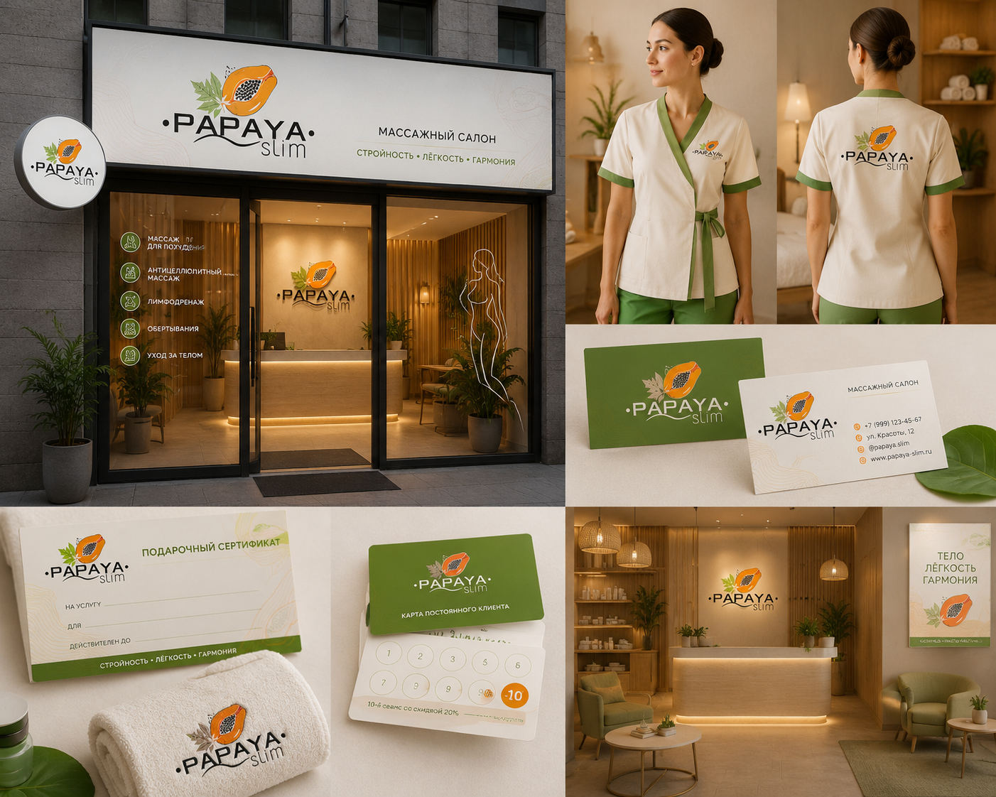 Логотип Papaya SLIM разработан для современного массажного салона