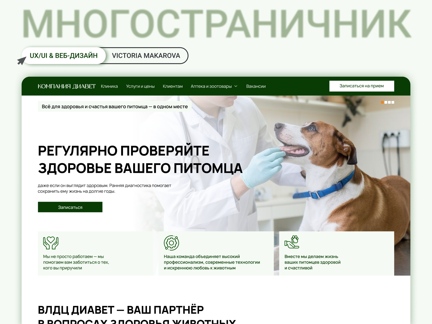 Дизайн многостраничного сайта для ветеринарной клиники