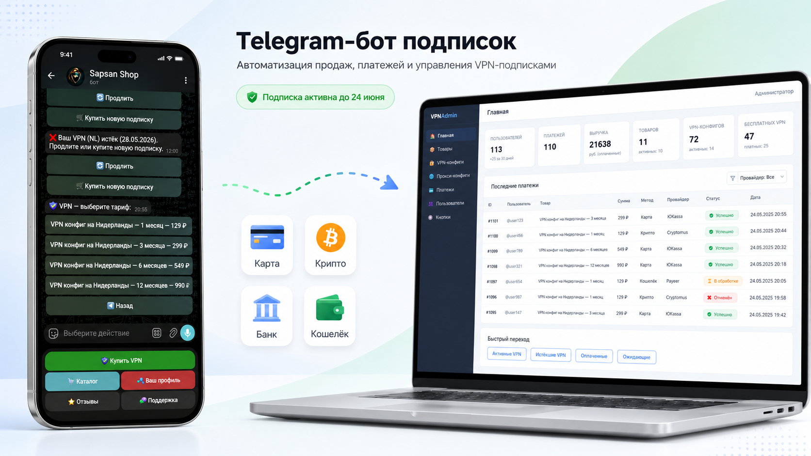 VPN Bot — Telegram-бот для продажи VPN и прокси