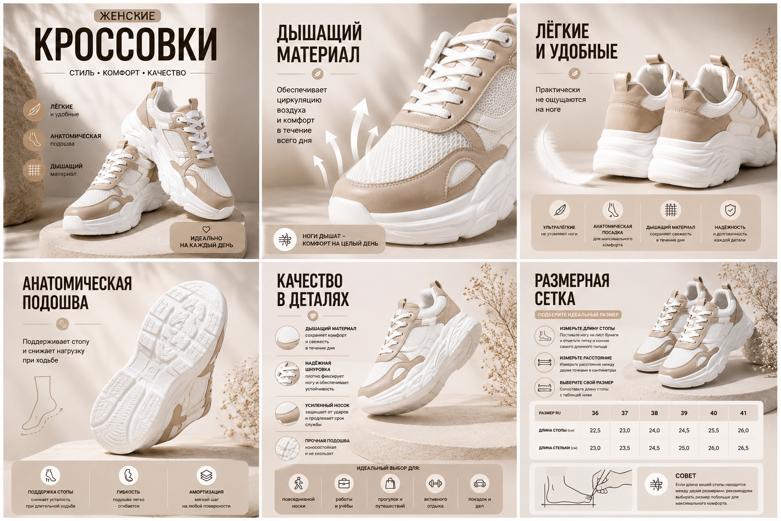 Дизайн карточек товара для маркетплейса: женские кроссовки