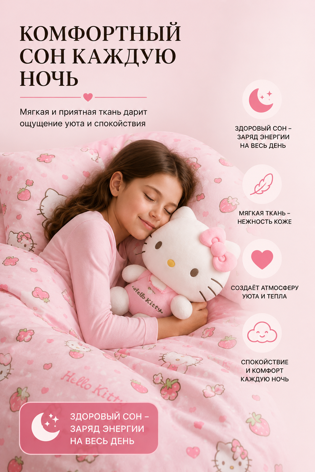 Инфографика для карточки товара «Детское постельное белье Hello Kitty»