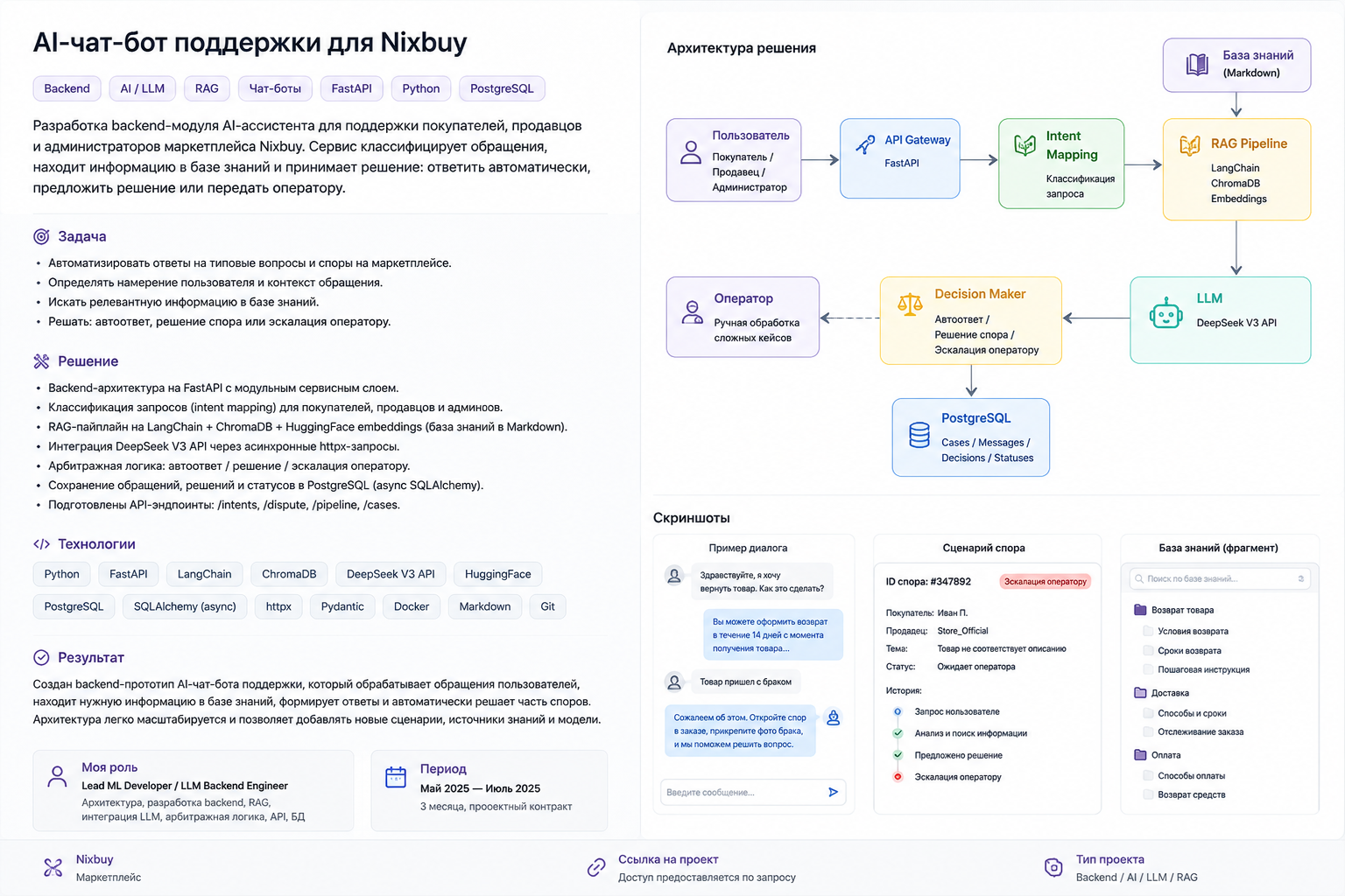 AI-чат-бот поддержки и разрешения споров для маркетплейса Nixbuy