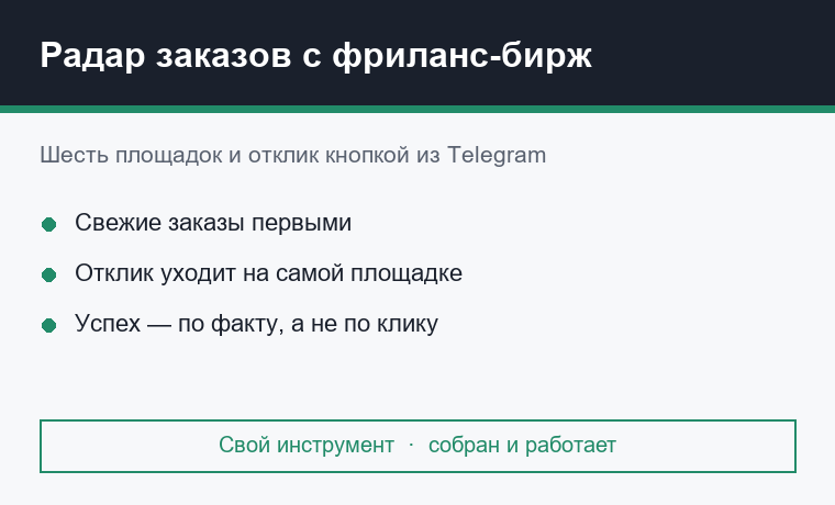 Сбор заказов с фриланс-бирж и отклик одной кнопкой из Telegram