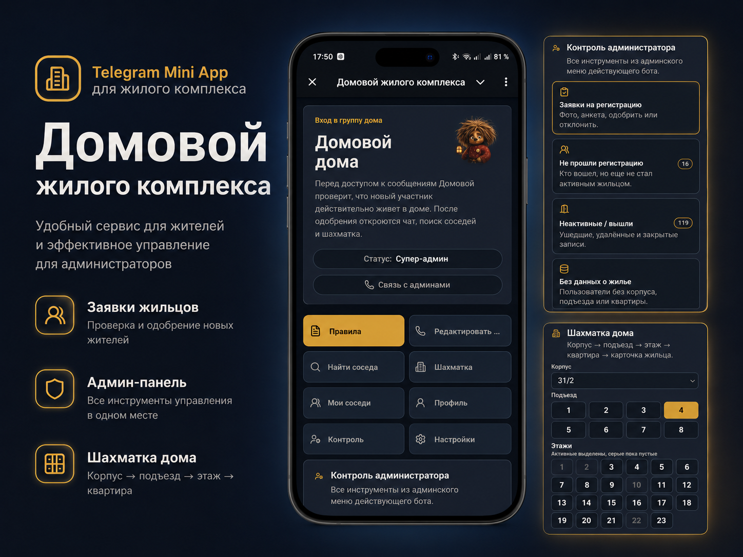 Telegram Mini App для закрытого сообщества жилого комплекса