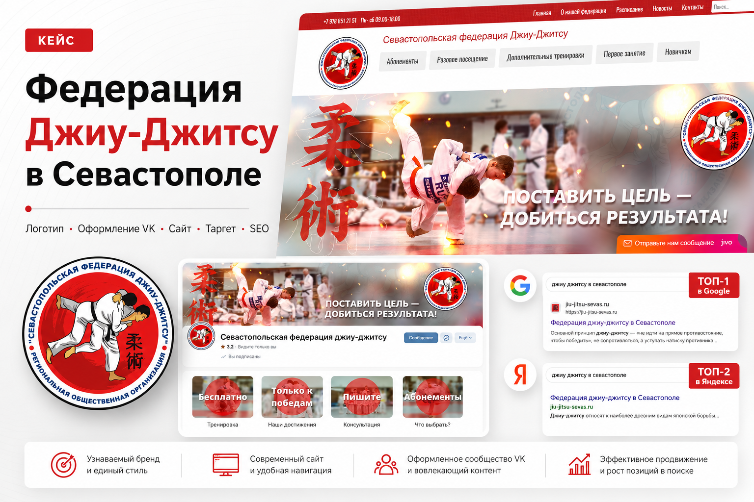 Федерация Джиу-Джитсу в Севастополе: Логотип, оформление VK, сайт и продвижение