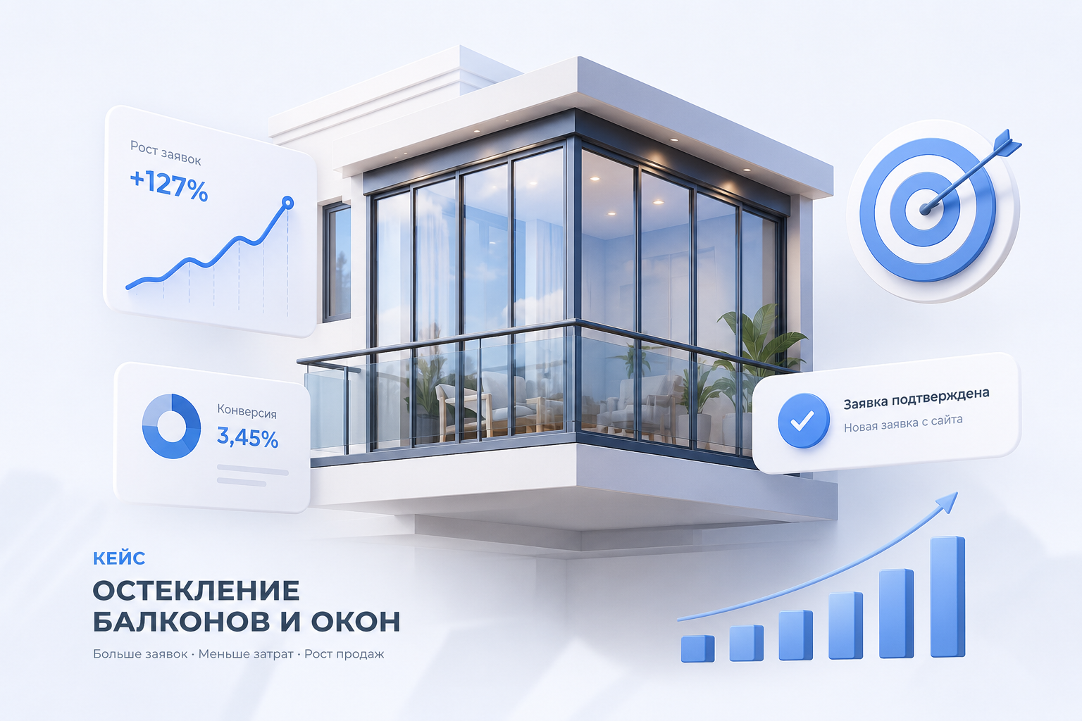 Контекстная реклама в Яндекс.Директ для компании по остеклению балконов: 54 заявки за 30 дней с помощью Мастера Кампаний и ретаргетинга