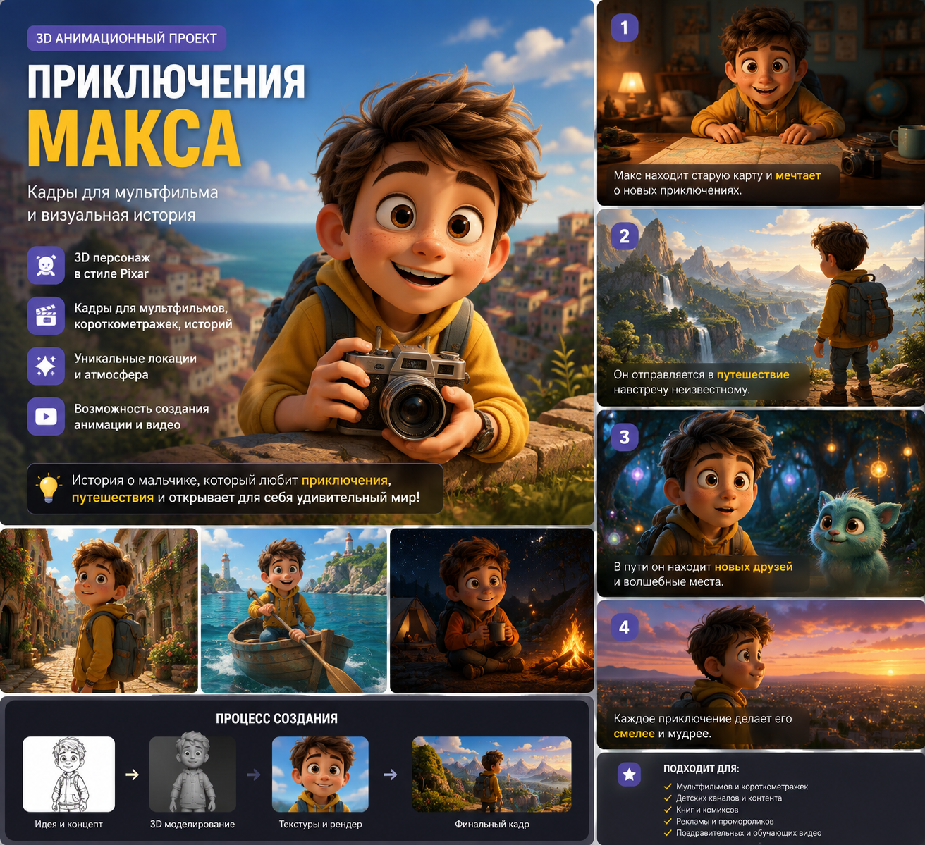 Персональный 3D-мультфильм с ребёнком в роли главного героя