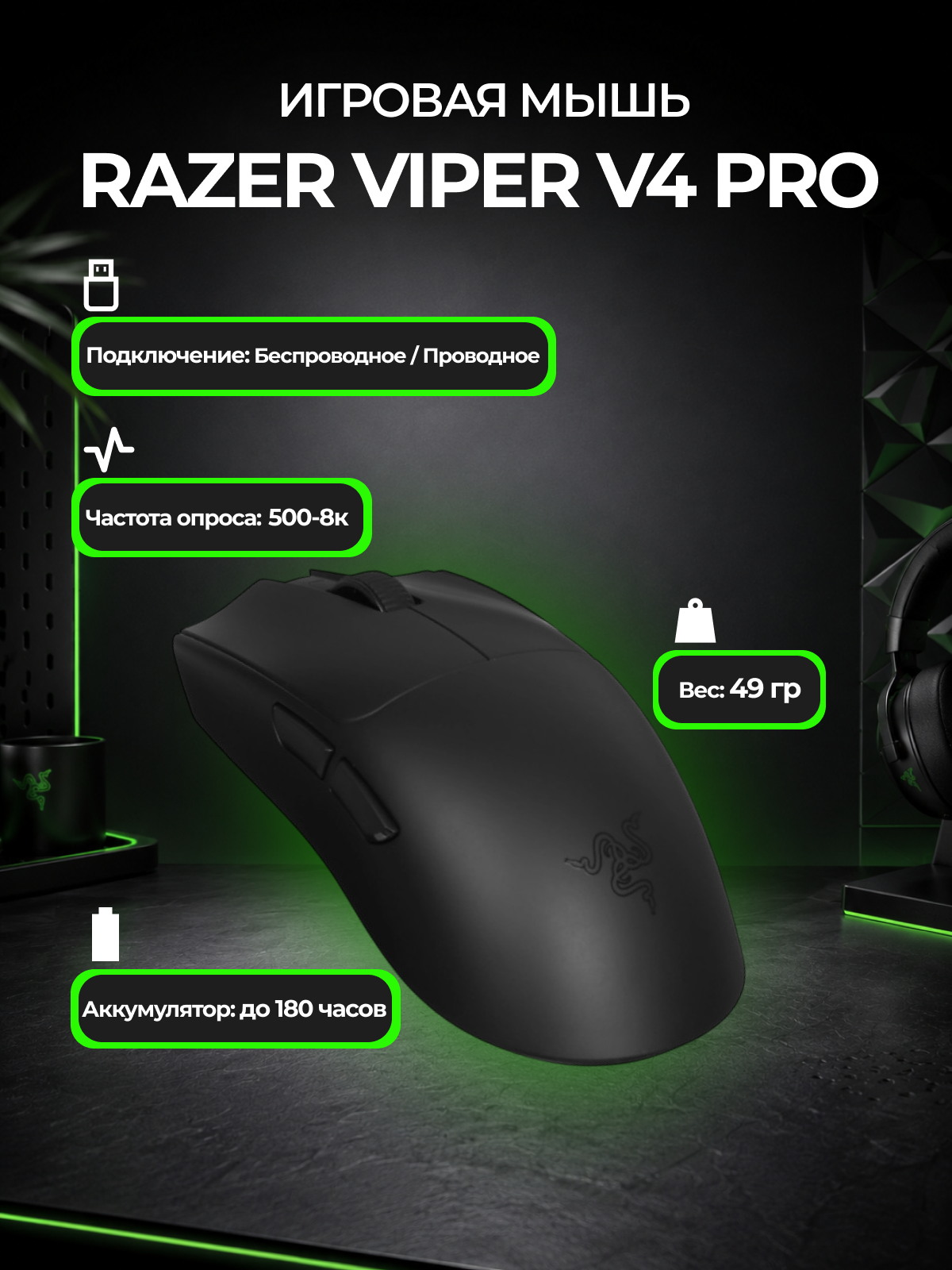 Инфографика для маркетплейсов | Игровая мышь Razer Viper v4 Pro