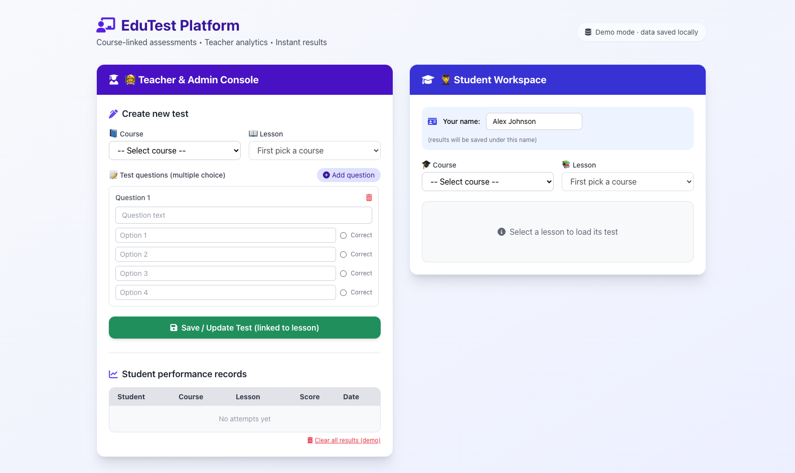 EduPlatform — интерактивная система тестирования (прототип)
