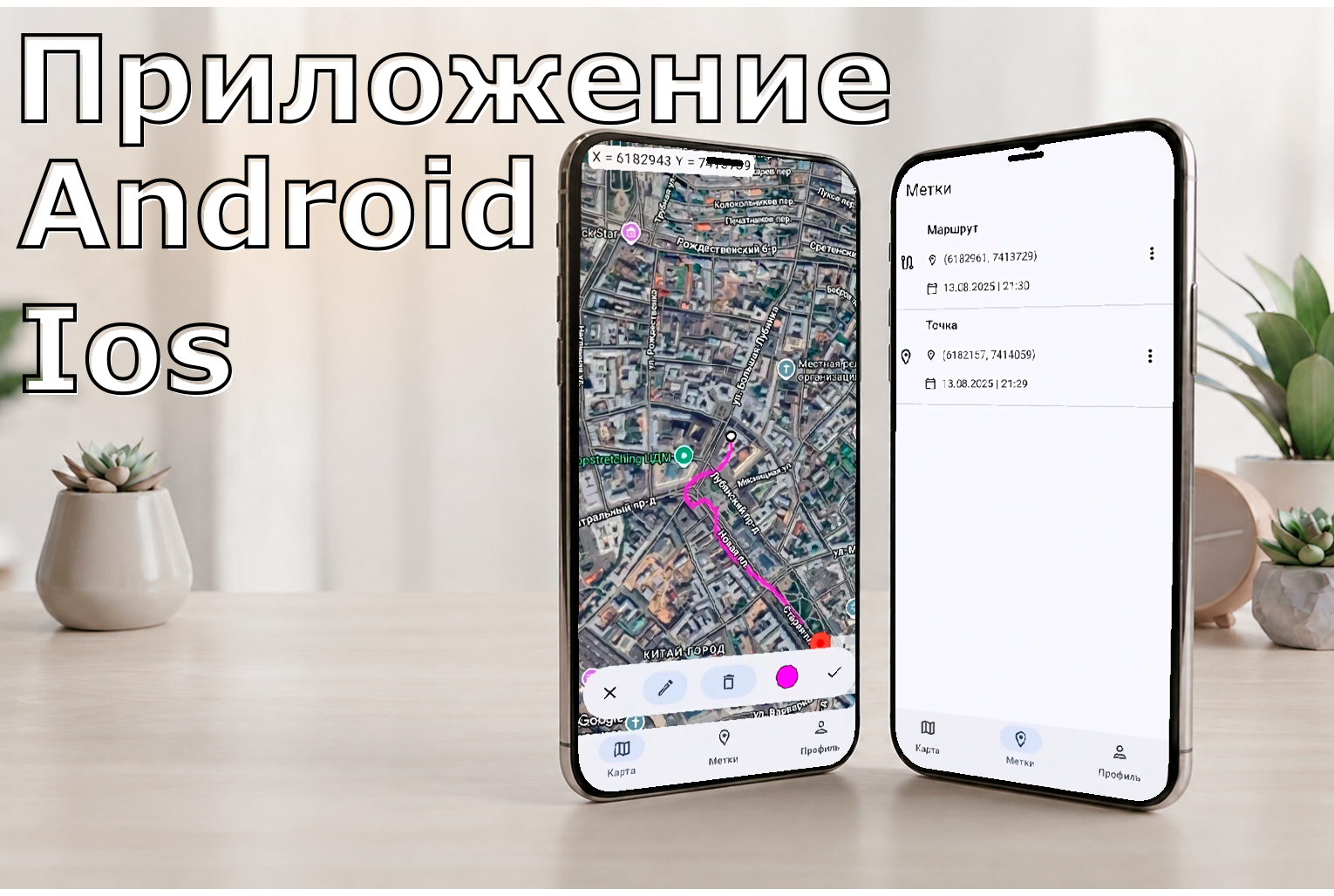 Мобильное приложение с геометками и маршрутами на карте