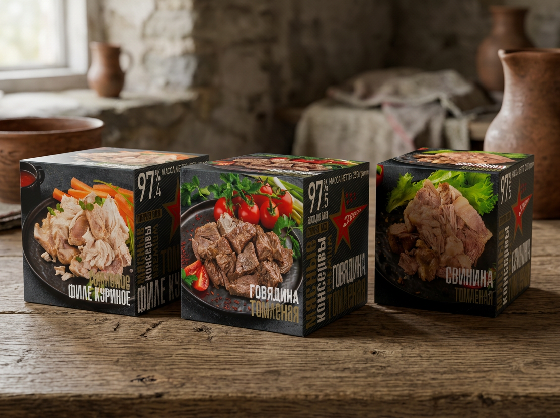 Коробки для премиального тушеного мяса