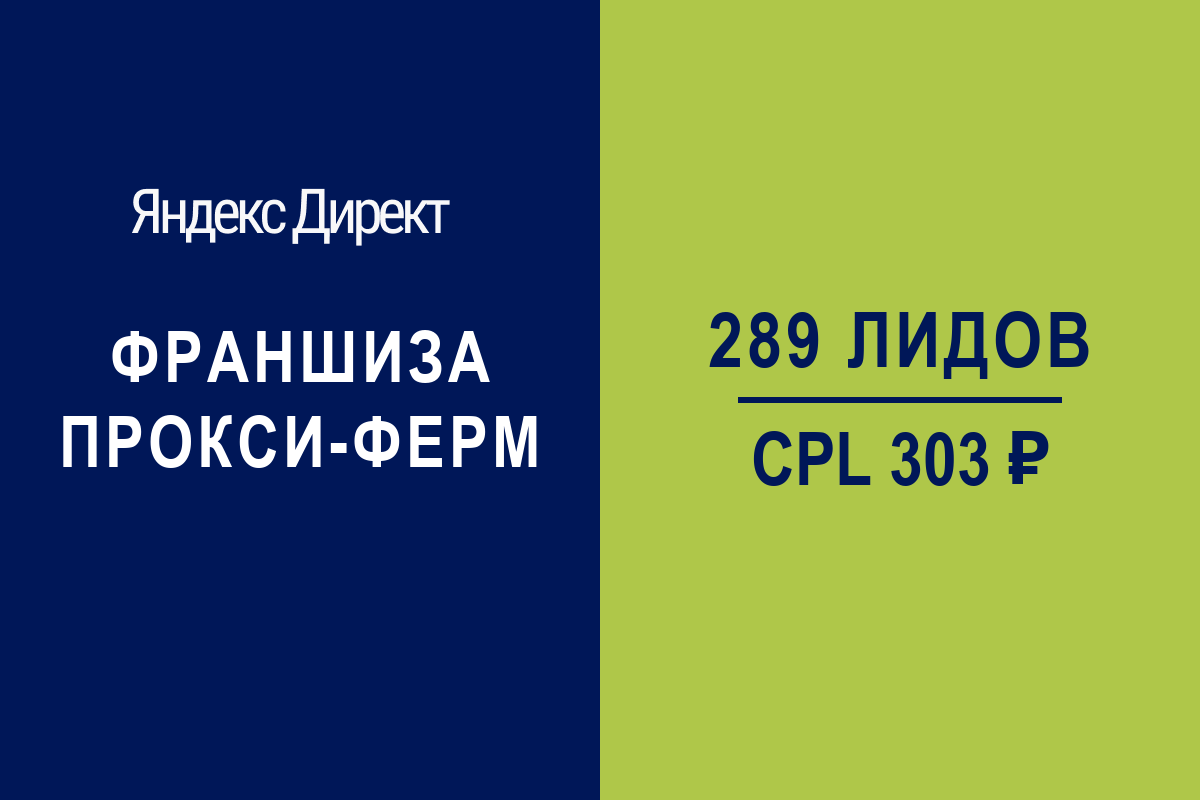 Франшиза прокси-ферм: 289 заявок по 303 руб. за месяц | Яндекс.Директ