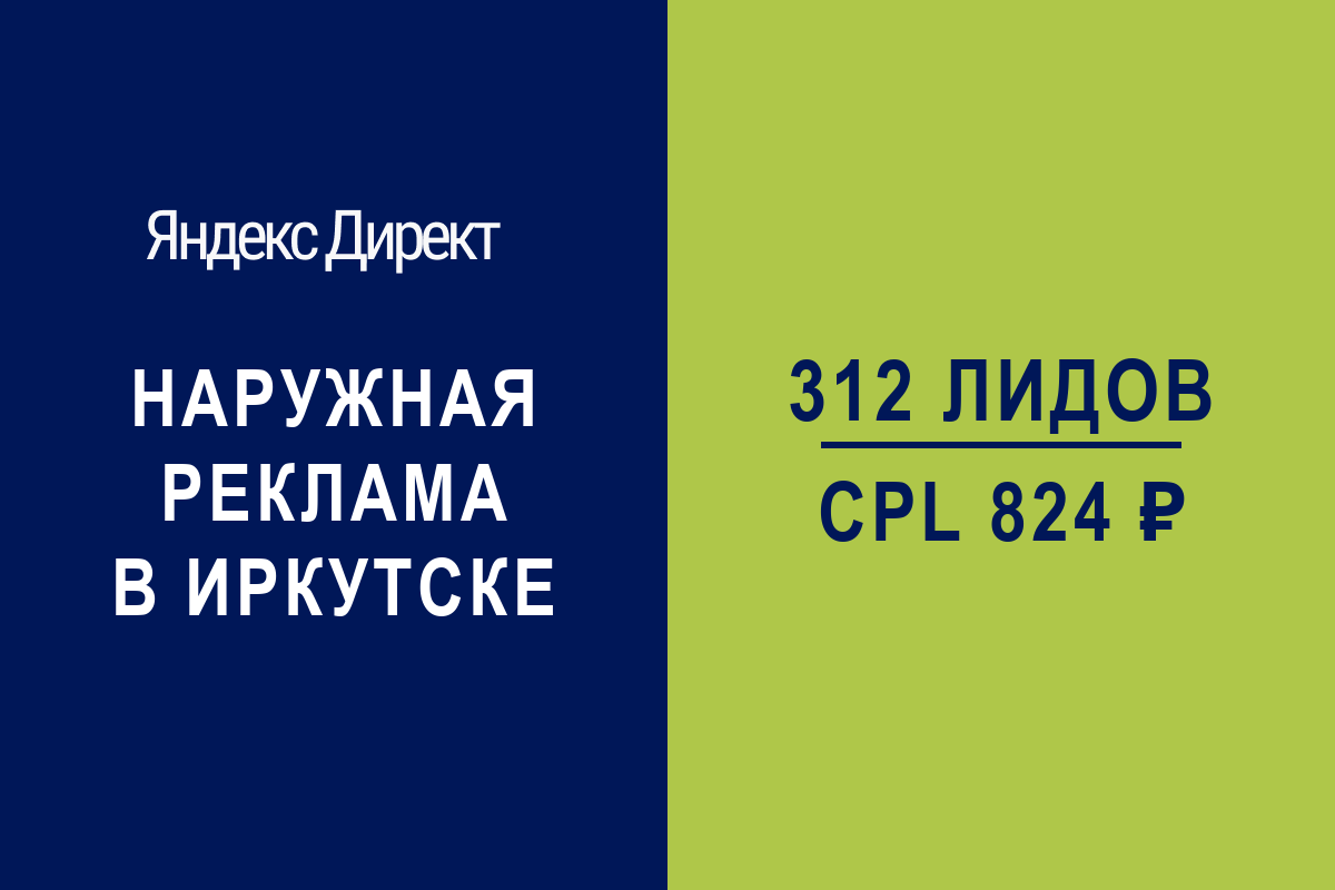 Наружная реклама B2B в Иркутске: 312 заявок по 824 руб. за 6 месяцев | Яндекс.Директ