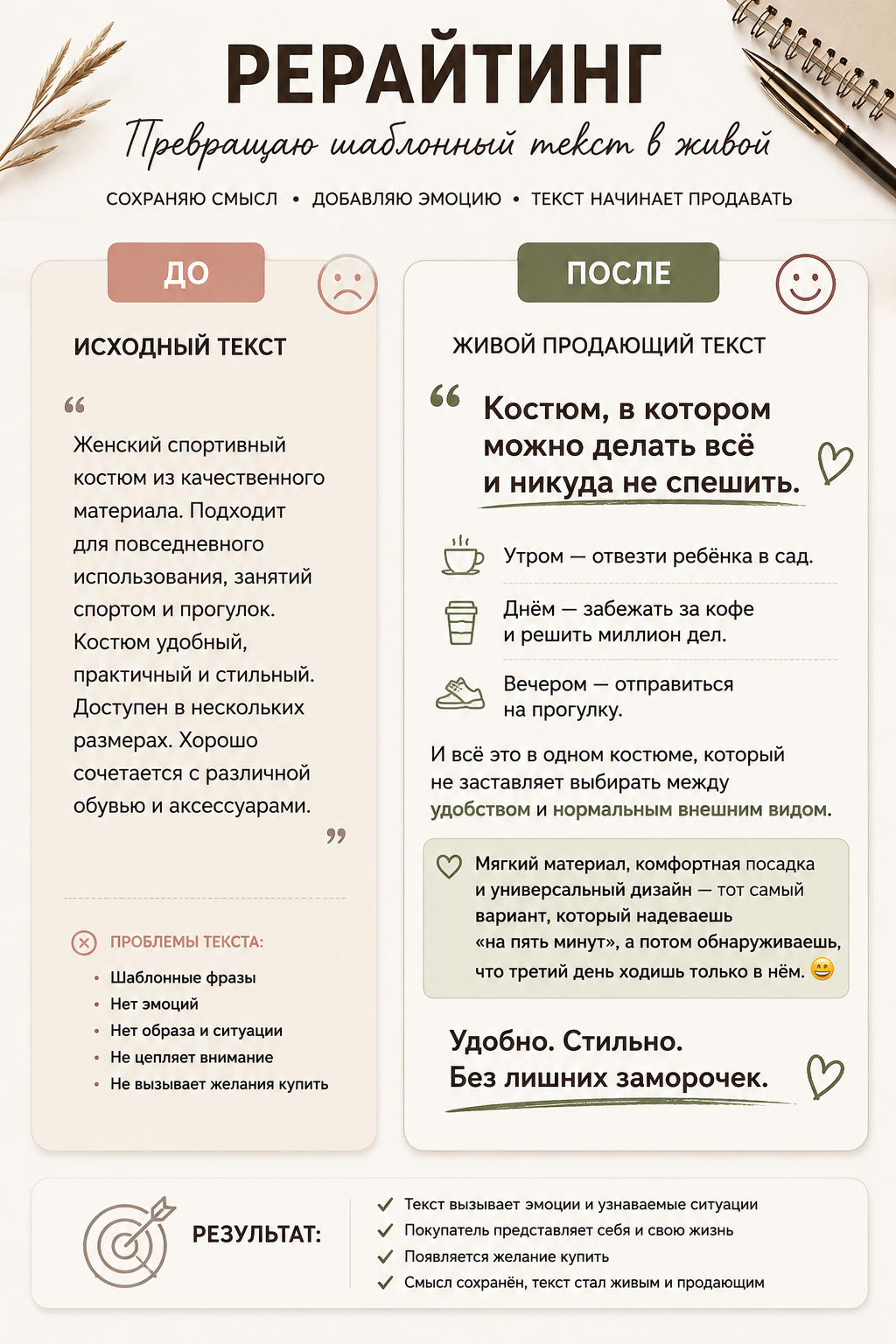 Рерайтинг: превращение шаблонного текста в живой продающий текст
