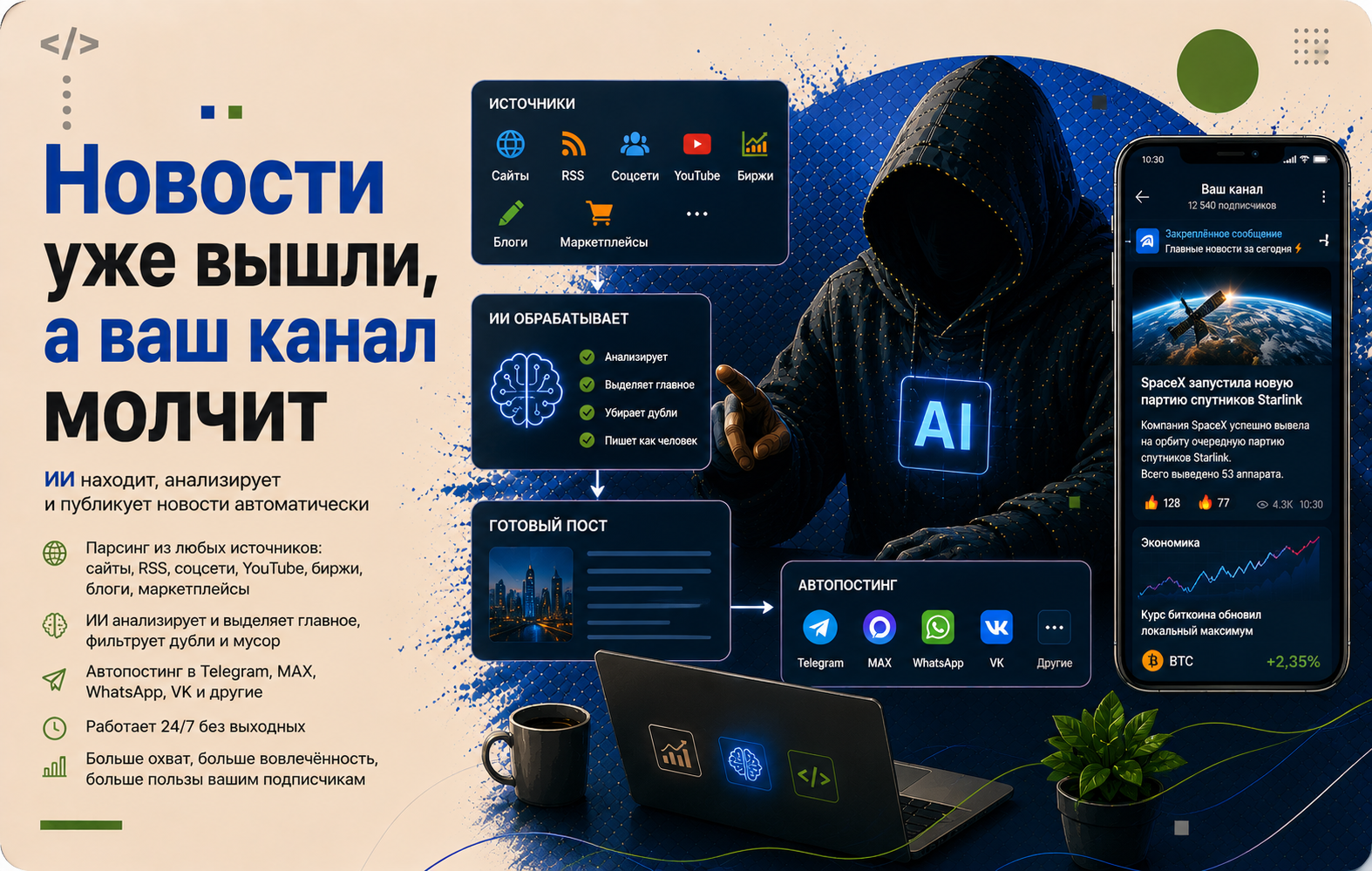 Автопостинг и парсинг новостей в Telegram-канал с ИИ