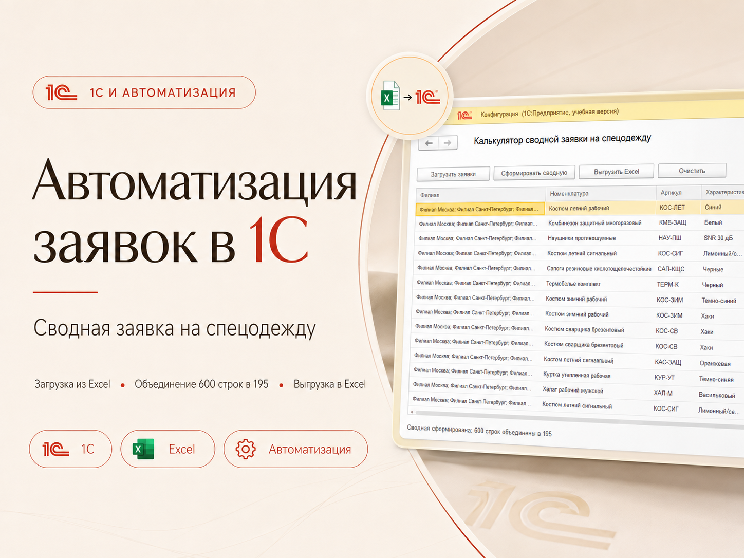 Автоматизация формирования сводных заявок на спецодежду в 1С