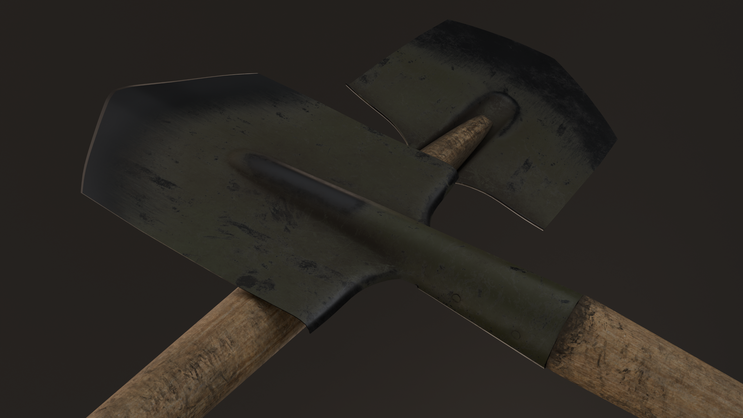 Старая сапёрная лопата Game-Ready 3D ассет