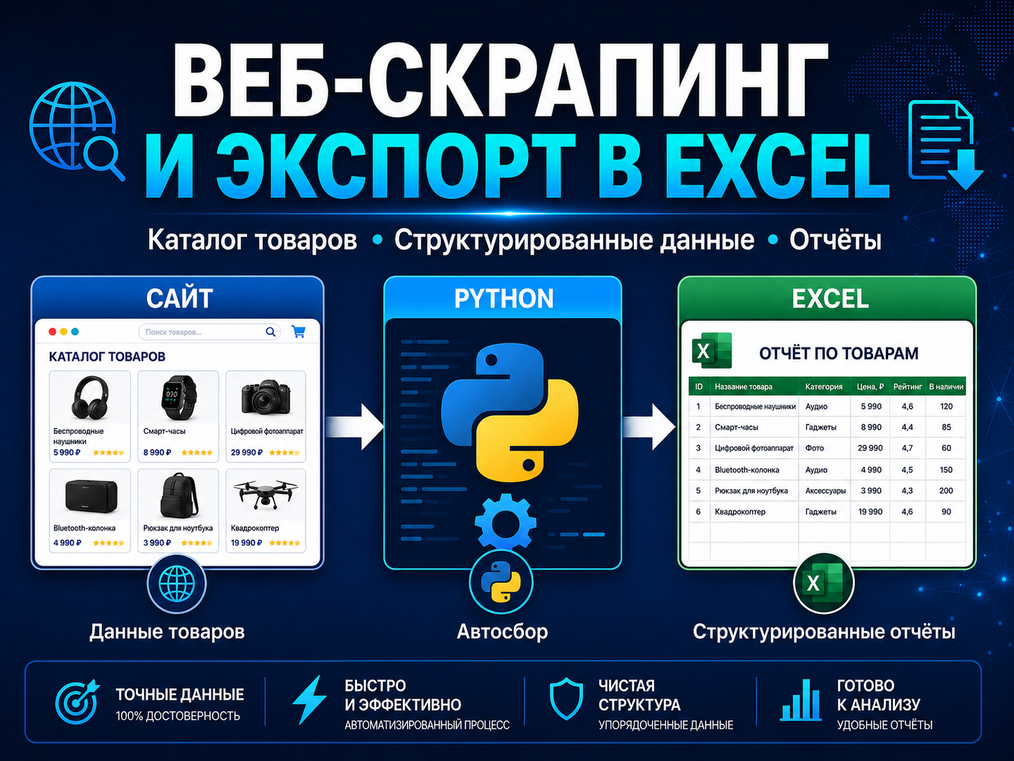 Парсинг каталога товаров с сайта и экспорт в Excel