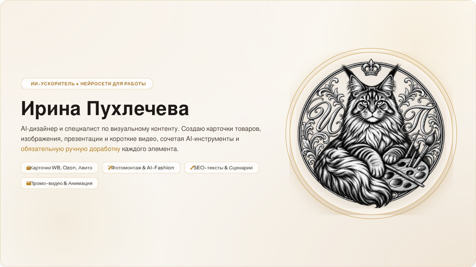 Светлая презентация услуг AI-дизайнера для заказчиков