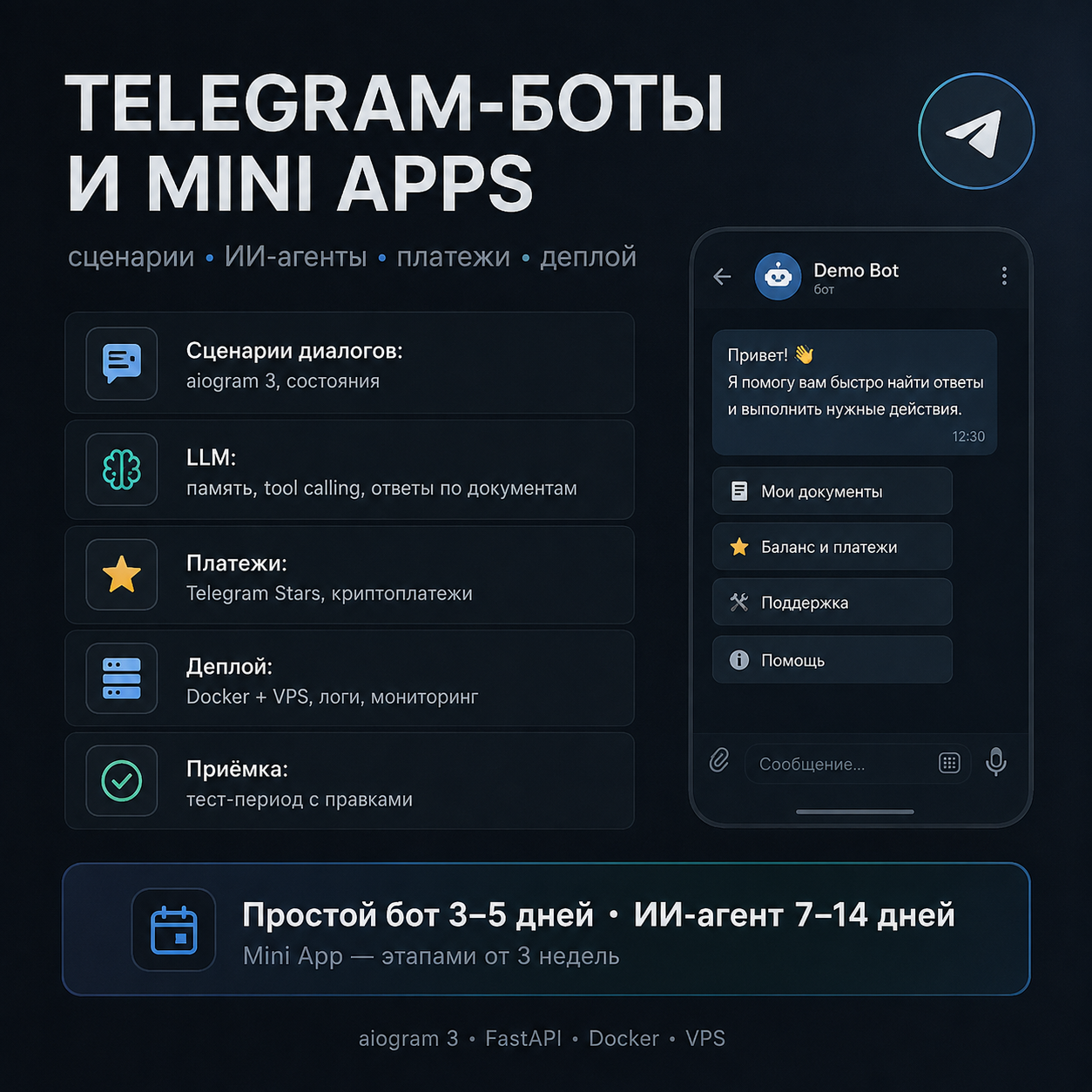 Telegram-боты и Mini Apps с ИИ: от простых сценариев до агентов с памятью диалога