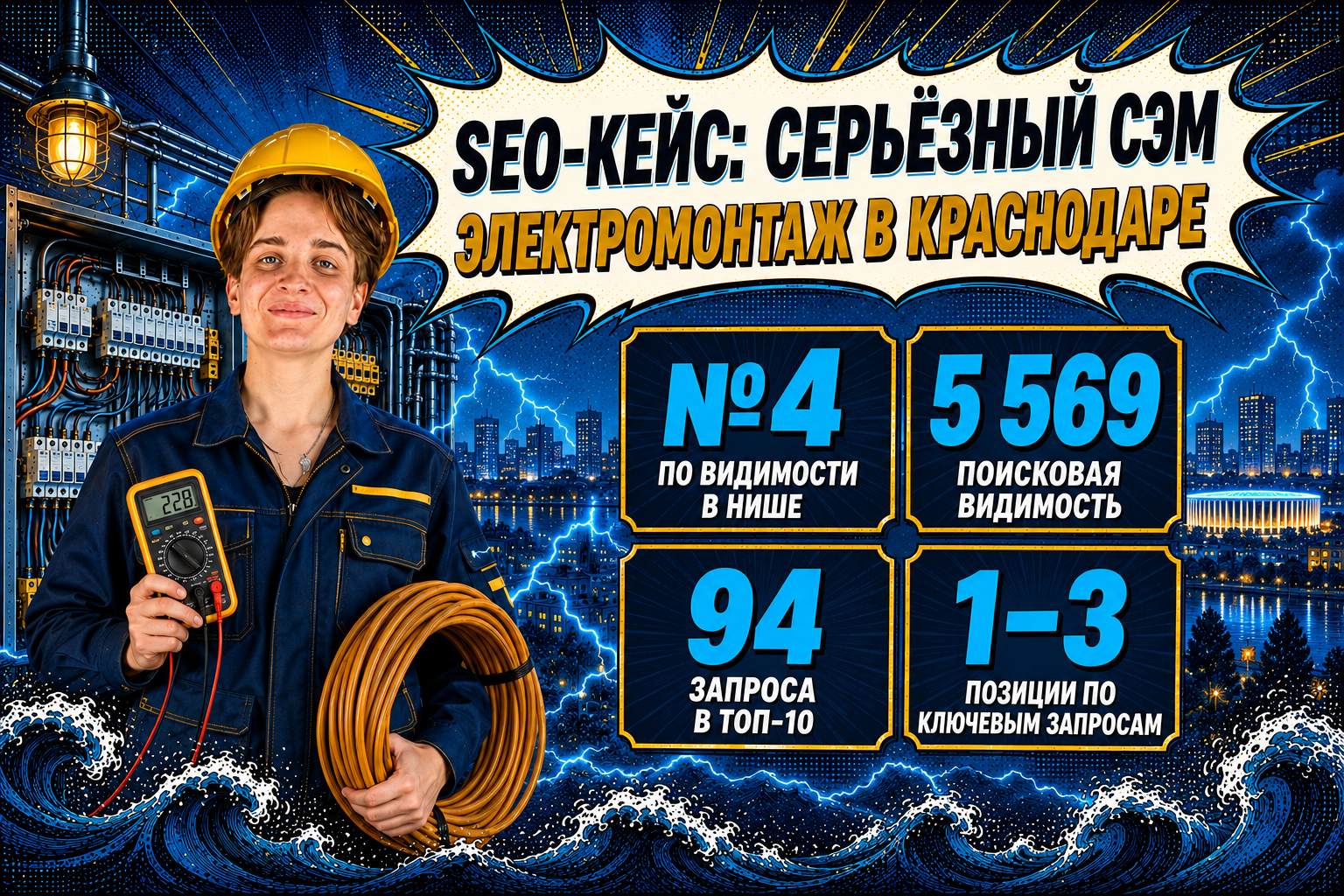 SEO-продвижение электромонтажной компании: 94 запроса в ТОП-10