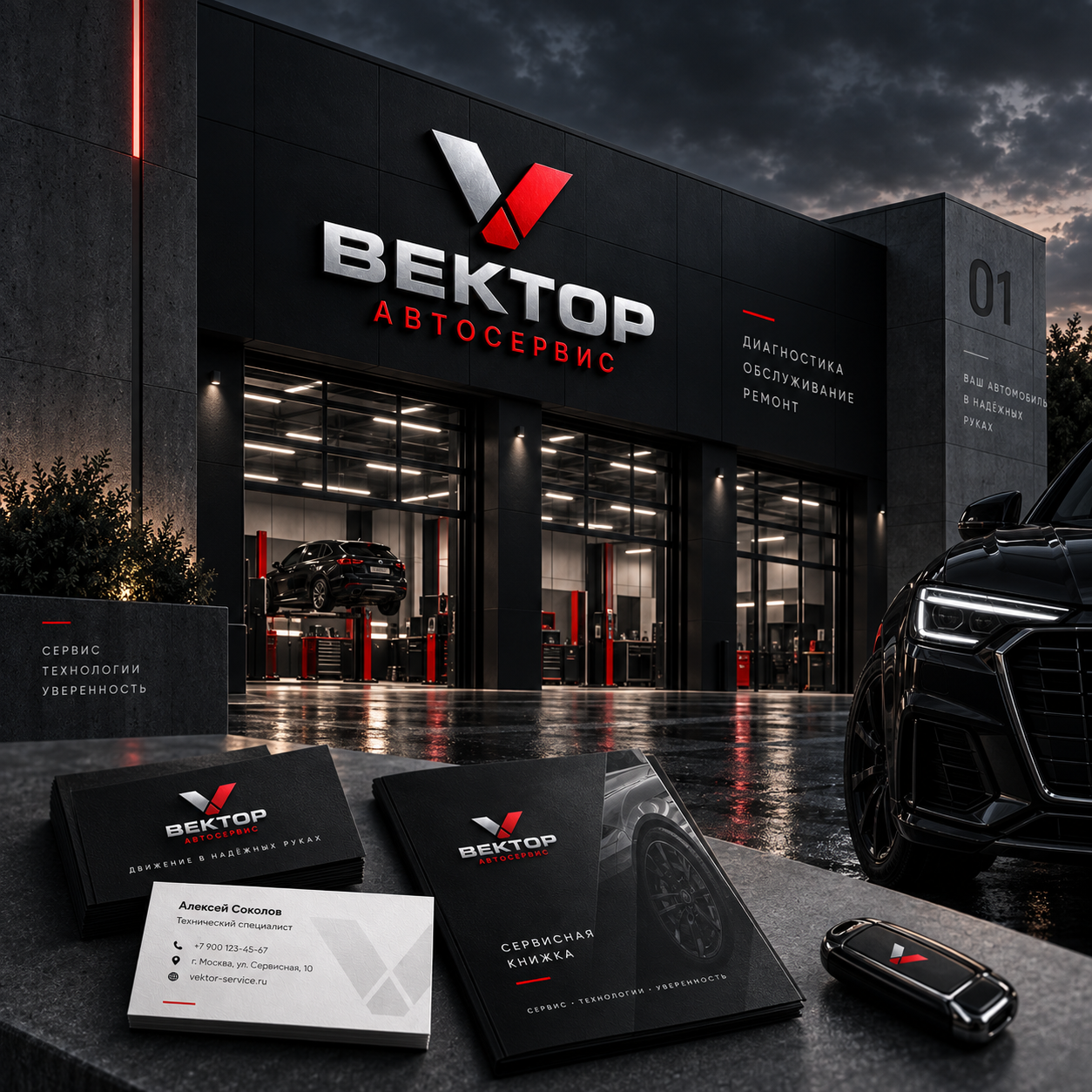Фирменный стиль для автосервиса «Вектор»