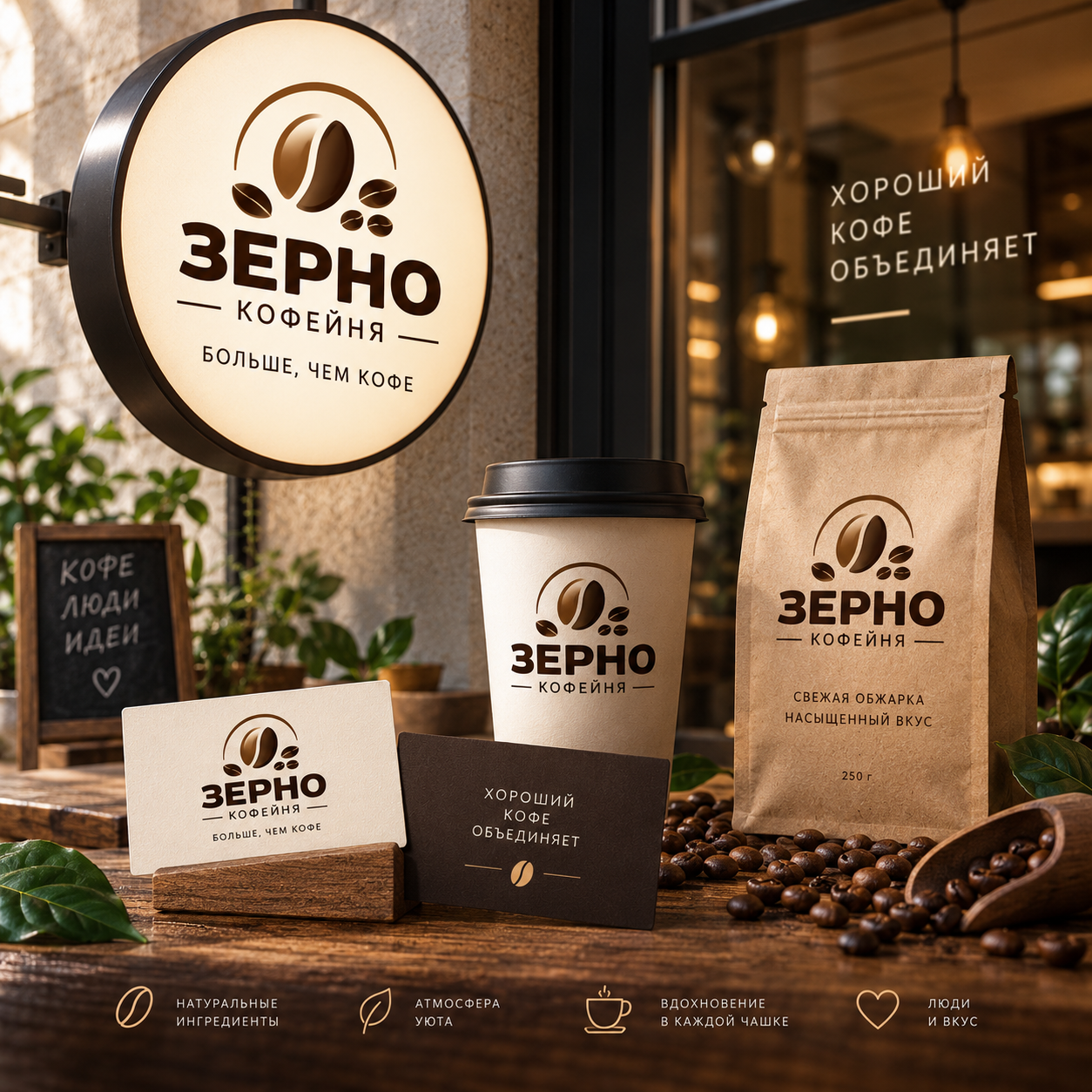Фирменный стиль для кофейни «Зерно»