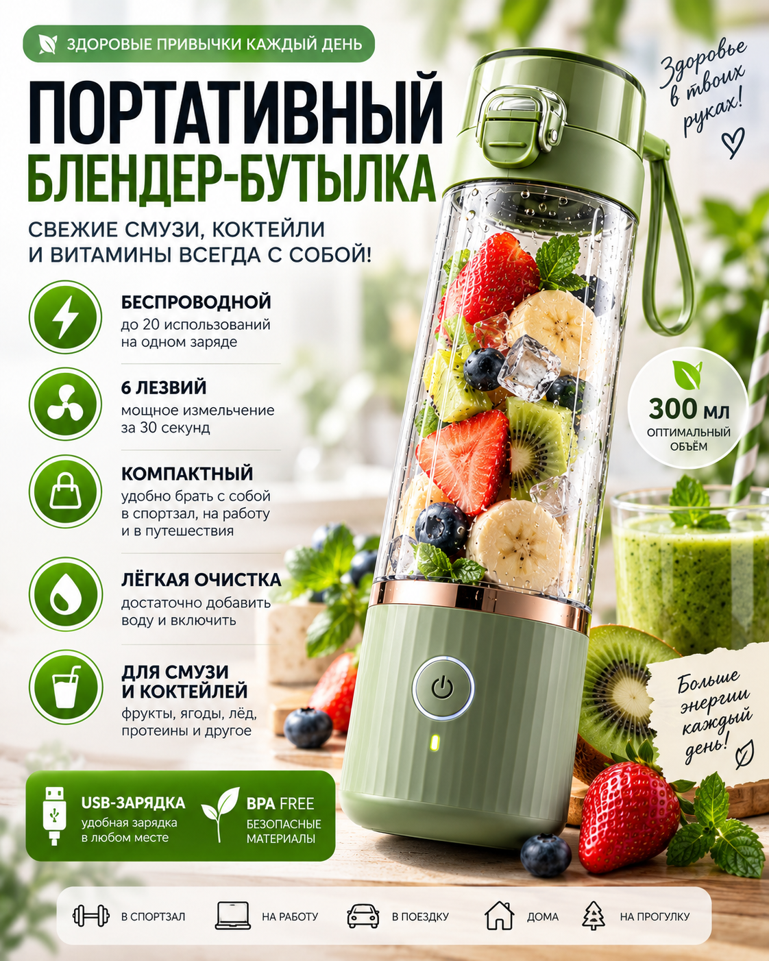 Дизайн карточки маркетплейса для портативного блендера