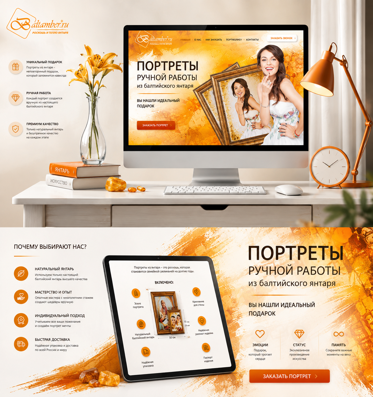 Разработка сайта для компании портретов ручной работы из янтаря