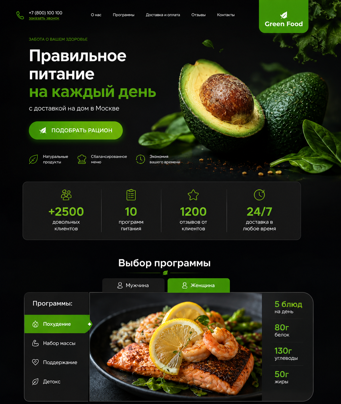 Разработка лендинга для компании правильного питания