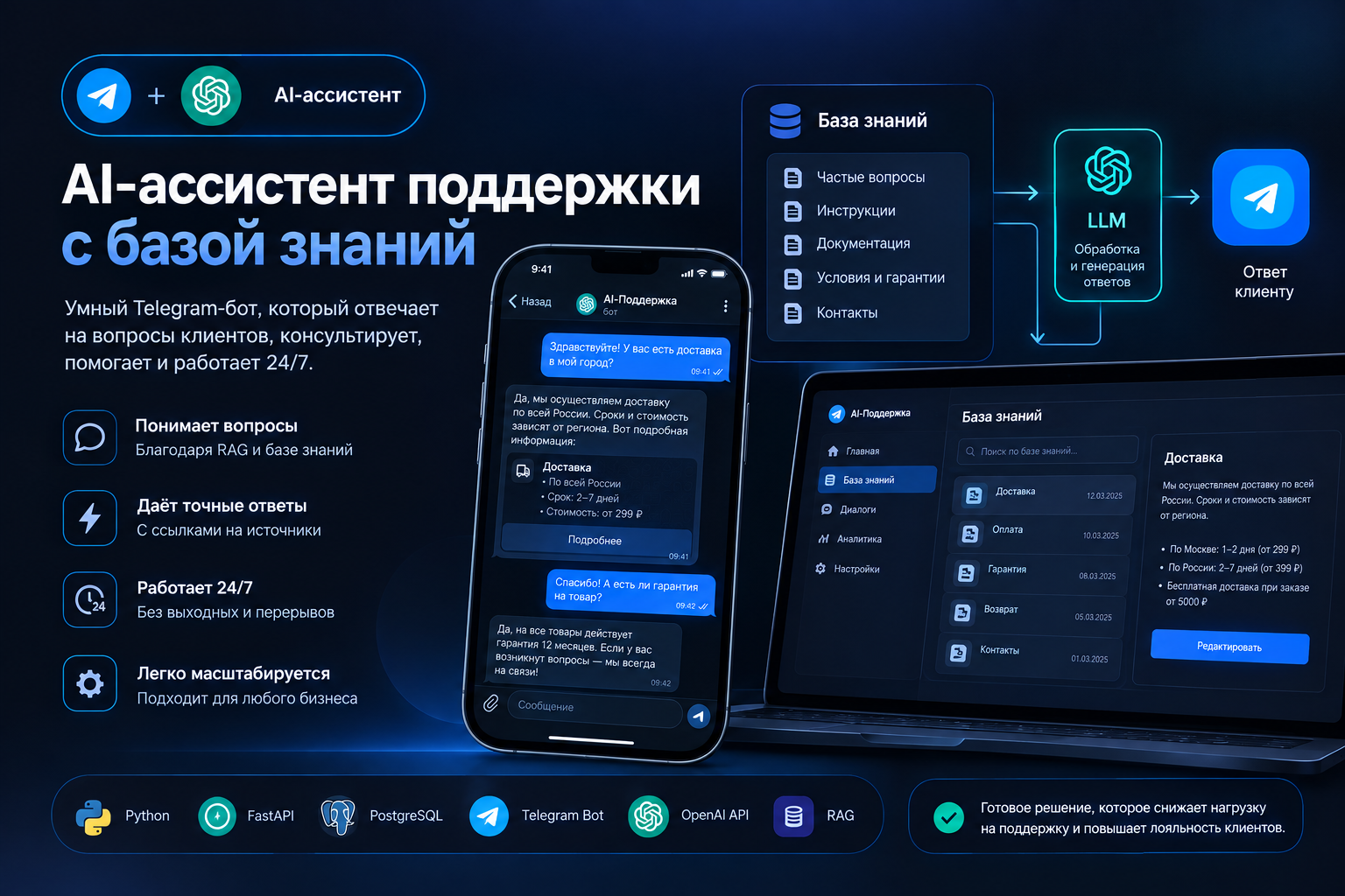 AI-ассистент поддержки с базой знаний для автоматизации консультаций клиентов