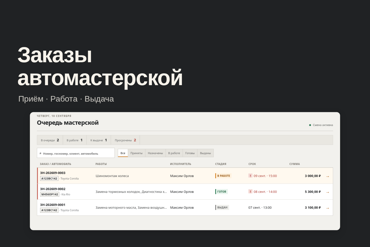 Система для автомастерской — заказы, расчёт и выдача · ServiceWorkshop
