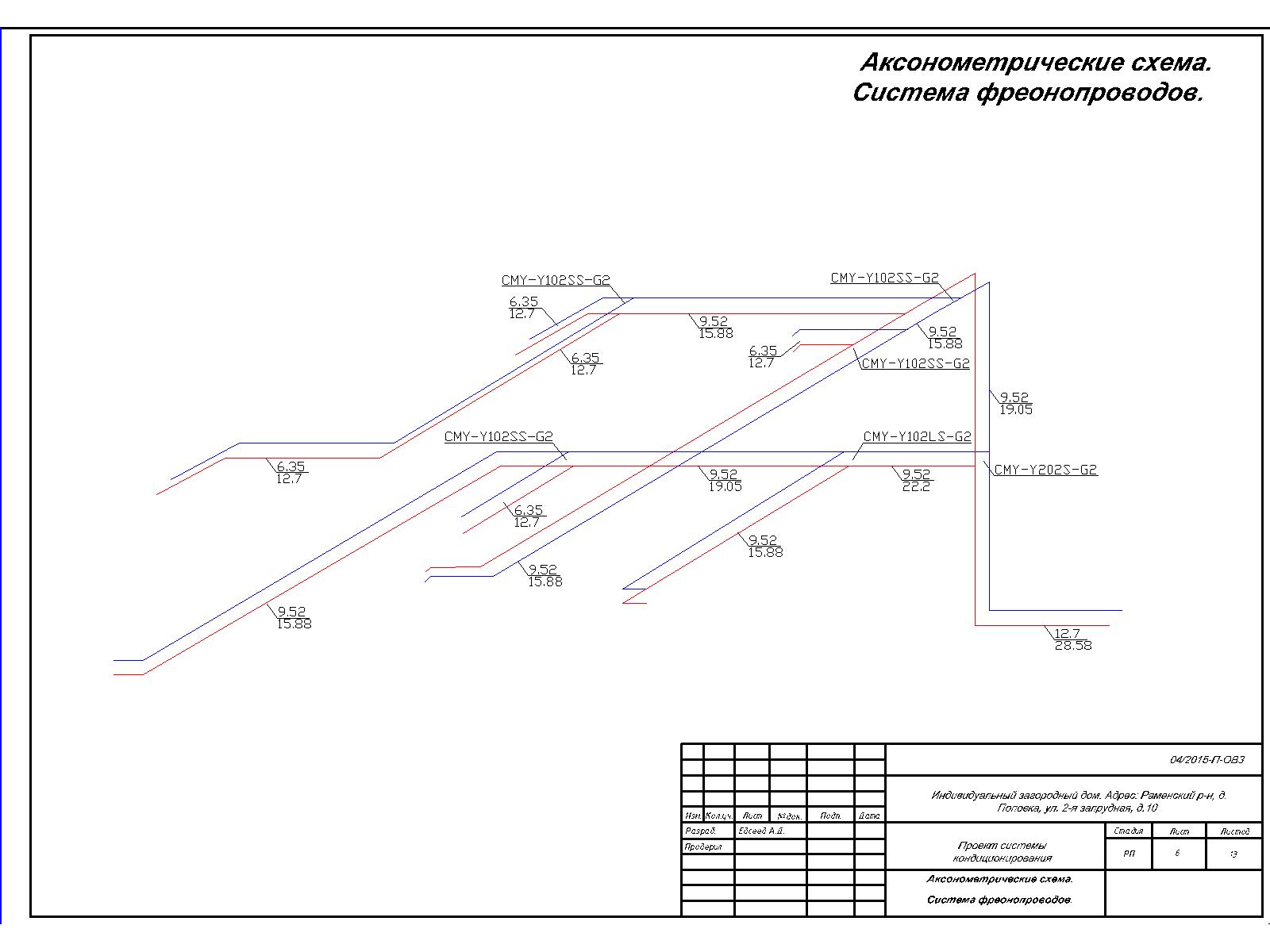 Загородный коттедж - кондиционирование VRF- аксонометрия фреоноп