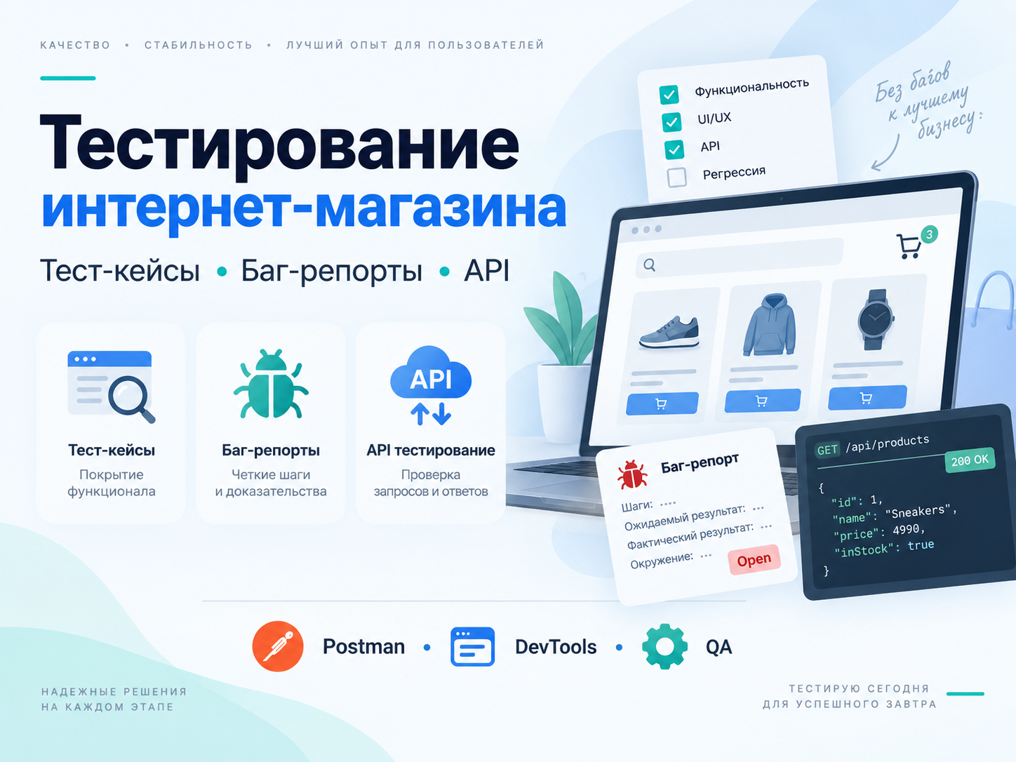 Тестирование интернет-магазина: тест-кейсы, баг-репорты и API