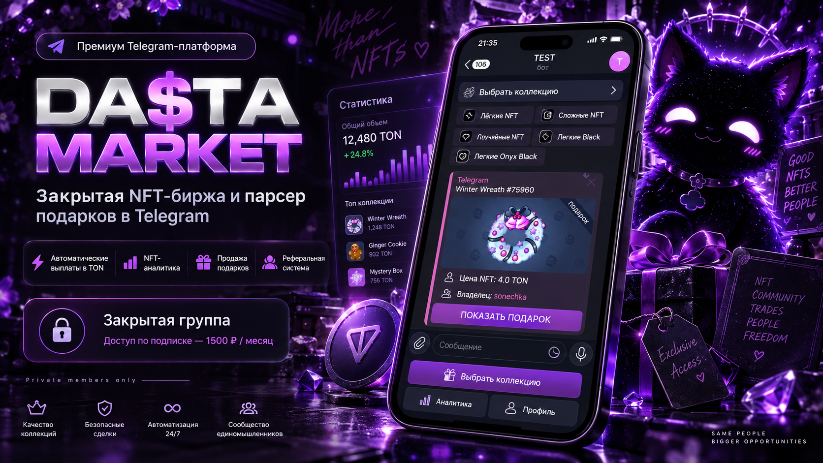 DA$TA Market — Telegram-биржа NFT-подарков с автоматическими выплатами в TON