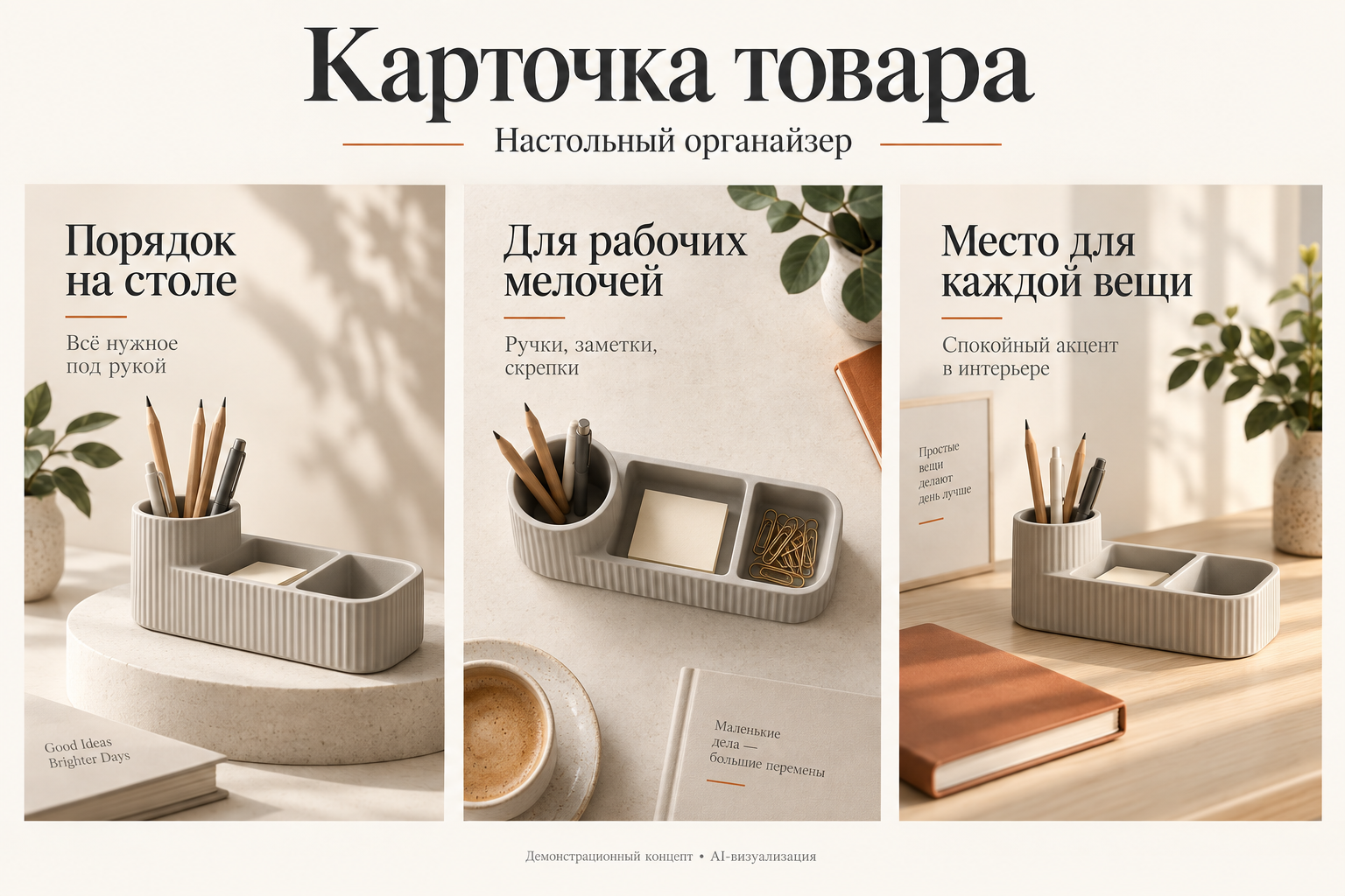 Карточки товара для настольного органайзера — концепт