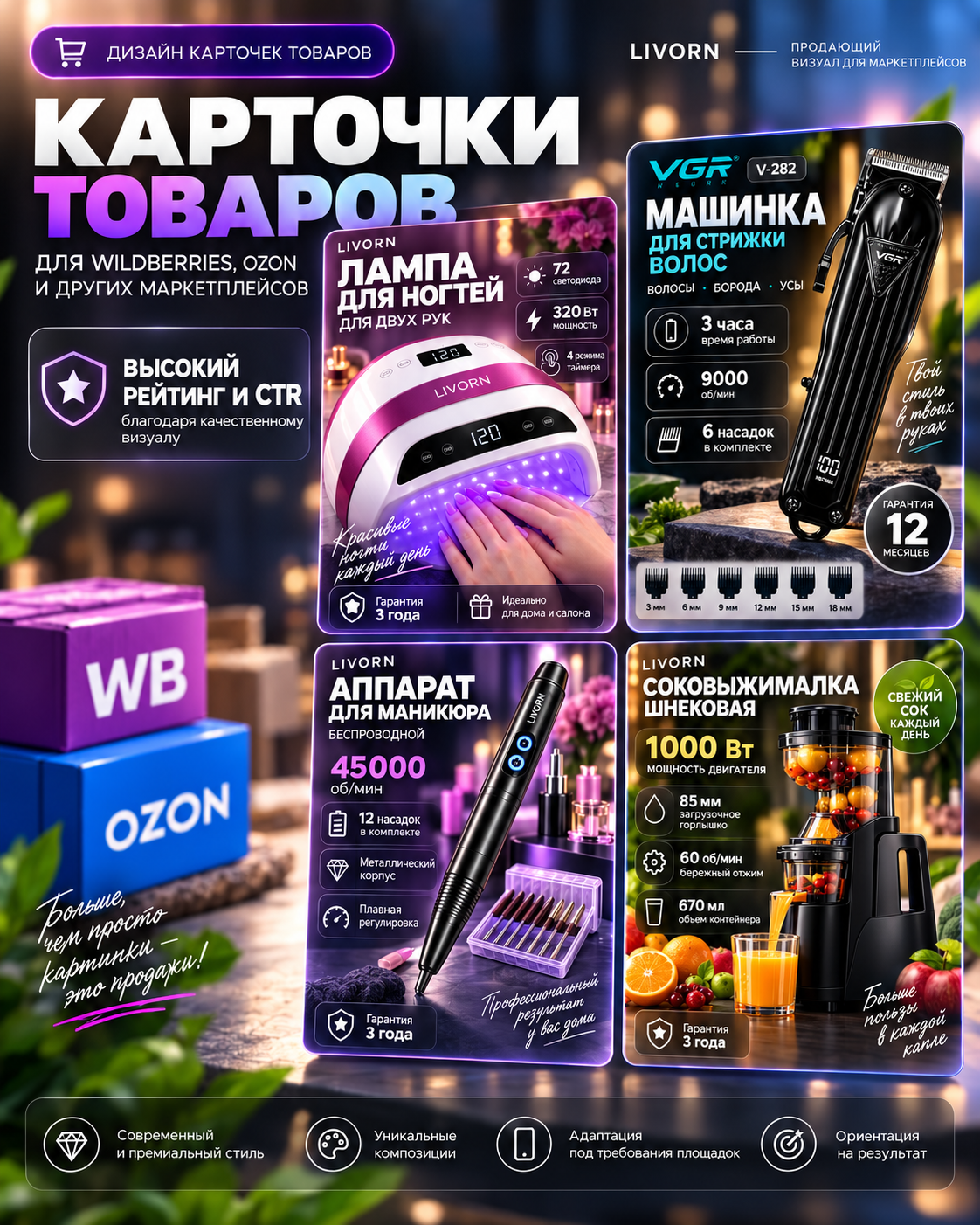 Дизайн продающих карточек товаров для маркетплейсов