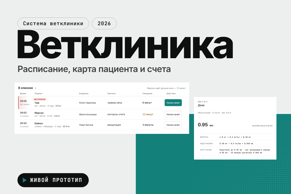 Дизайн веб-сервиса для ветклиники: расписание, медкарта, счета — за 2 недели